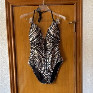KENNETH COLE Black and Gold One Piece Swimsuit